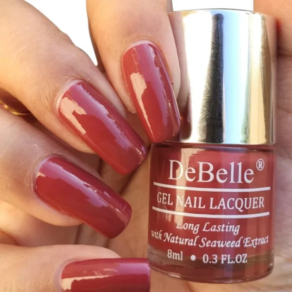 DEBELLE GEL NAIL LACQUER SCARLET RUBY - (PASTEL BURGUNDY NAIL POLISH), 8ML - Image 2